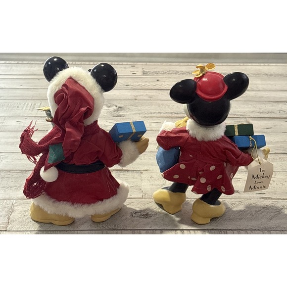 Mickey & Co‎ VTG Fabric Mache Figurines 8" Christmas Santa Mickey & Minnie Mouse - Picture 2 of 16
